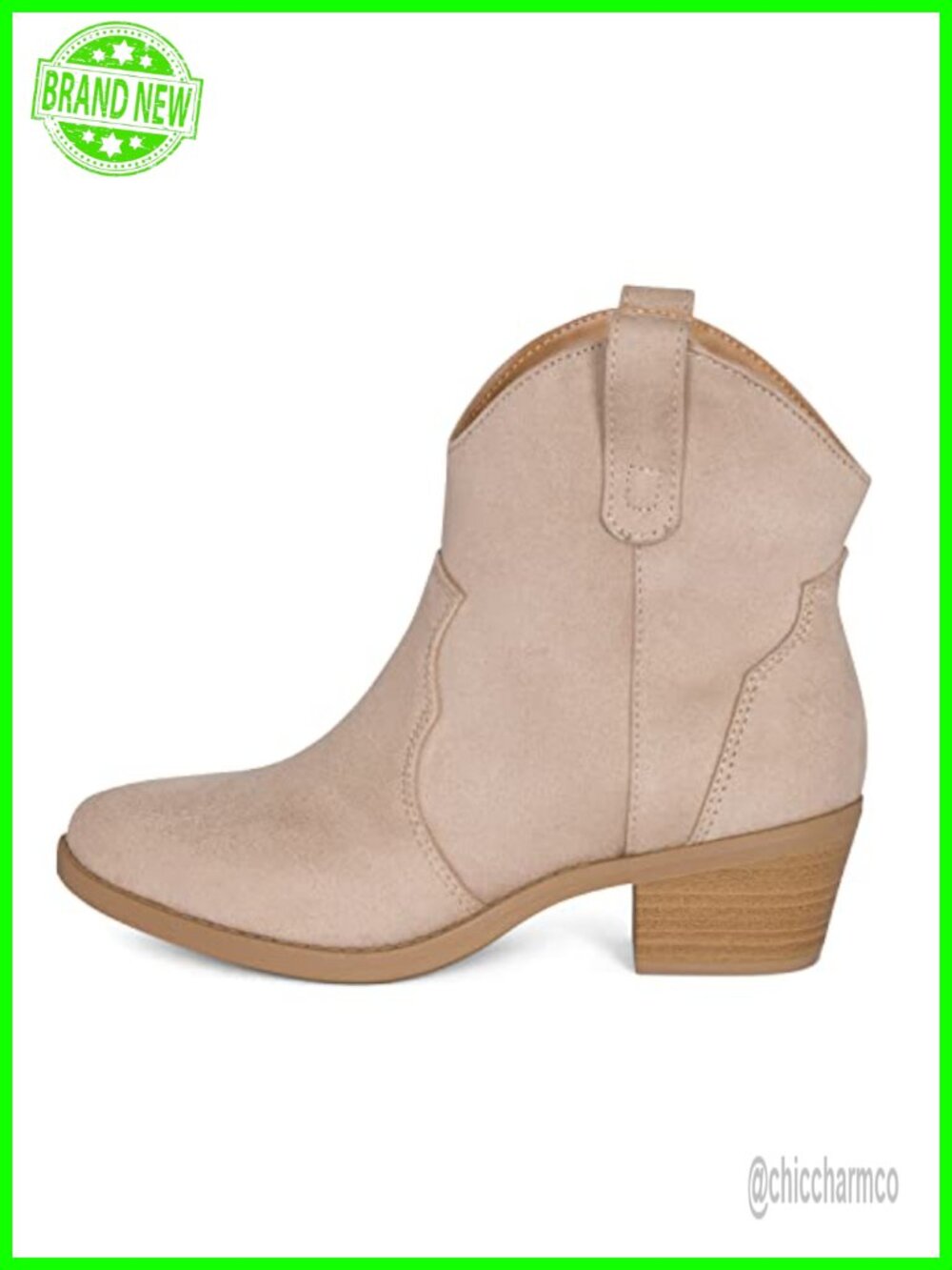 Women's Vegan Western Cowboy Ankle Boots Pointed Toe Stacked Heel Pull-On